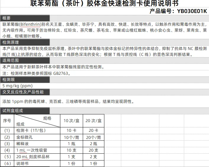 联苯菊酯（茶叶）胶体金快速检测卡使用说明书