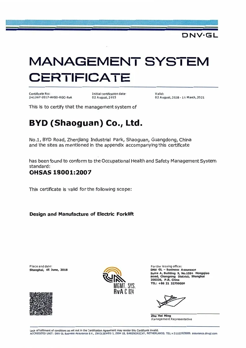 Quality Management System Certificate - OHSAS18001:2007 (Eng case1