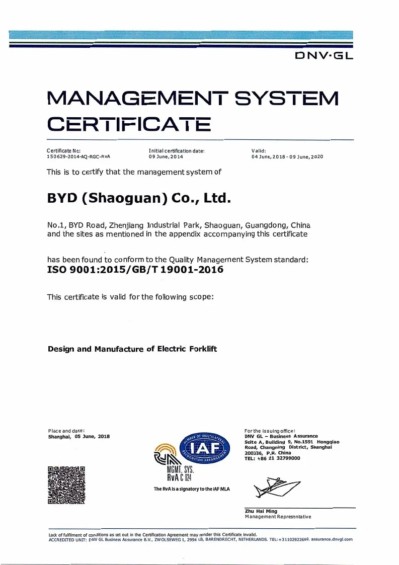 Quality Management System Certificate - ISO9001:2015GBT19001 case1