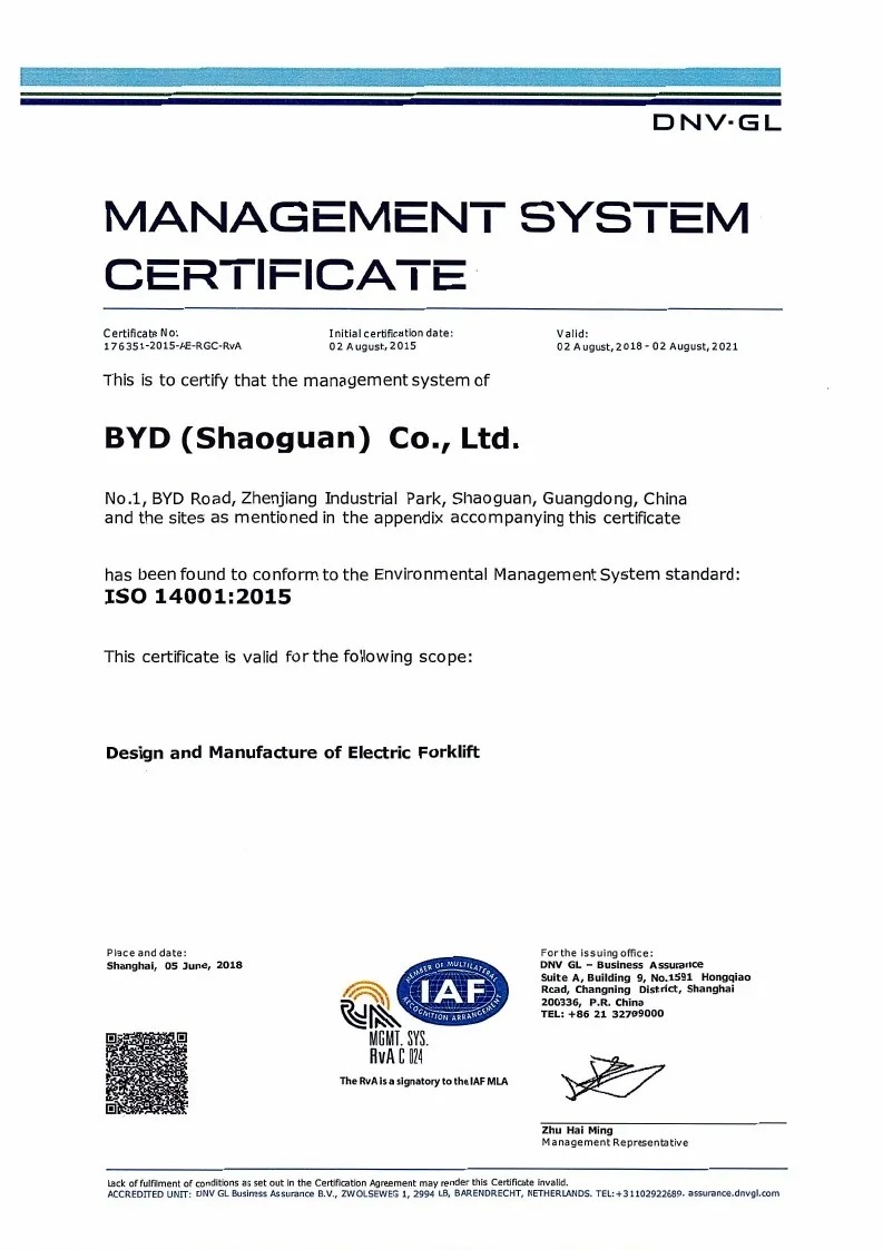 Quality Management System Certificate - ISO14001:2015 (Engli case1