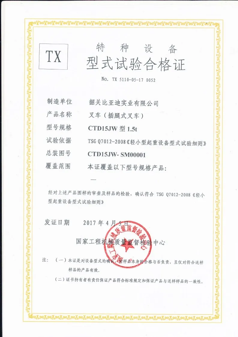 CTD15JW型式试验合格证 case1